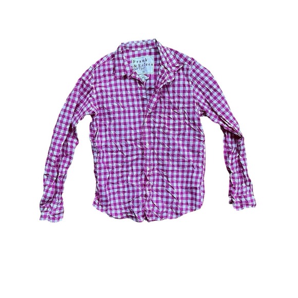 Frank & Eileen Shirt Medium Pink White Gingham Barry Button Up Cotton Crinkle